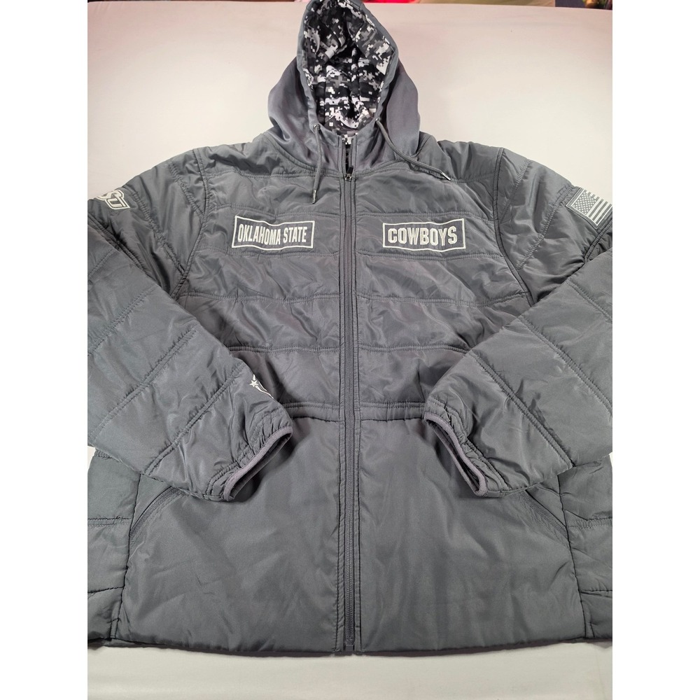 Colosseum Oklahoma State Cowboys Puffer Jacket Mens XL Gray OHT Full Zip Hooded